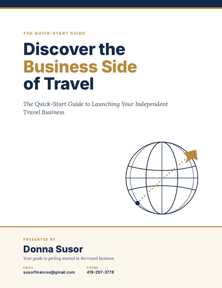 Discover the Business Side of Travel ebook cover, presented by Donna Susor